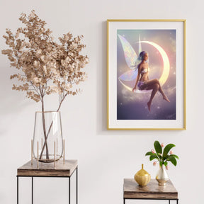 Diamantmalerei – Fee sitzt auf einer Mondsichel