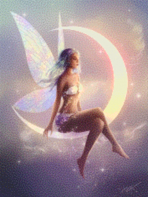 Diamantmalerei – Fee sitzt auf einer Mondsichel