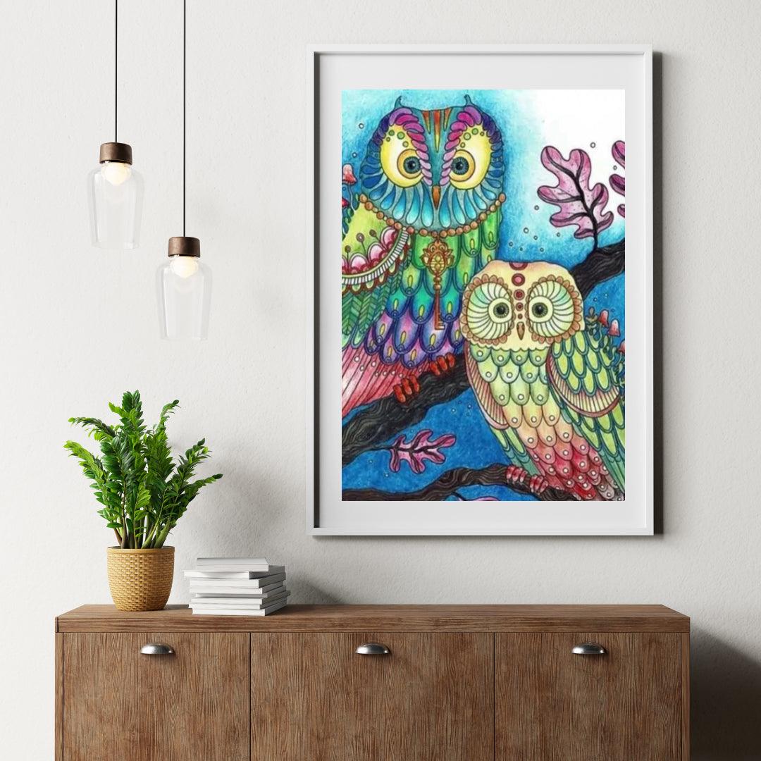 Diamantmalerei - Farbige Eule - SEOS®