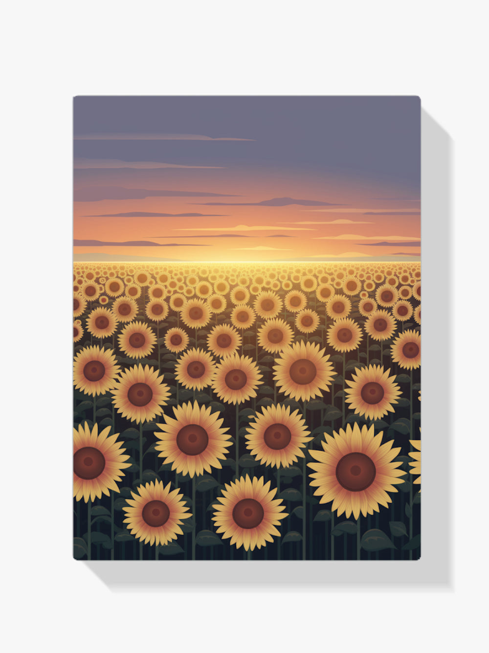 Diamantmalerei – Leuchtendes Sonnenblumenfeld in der Dämmerung