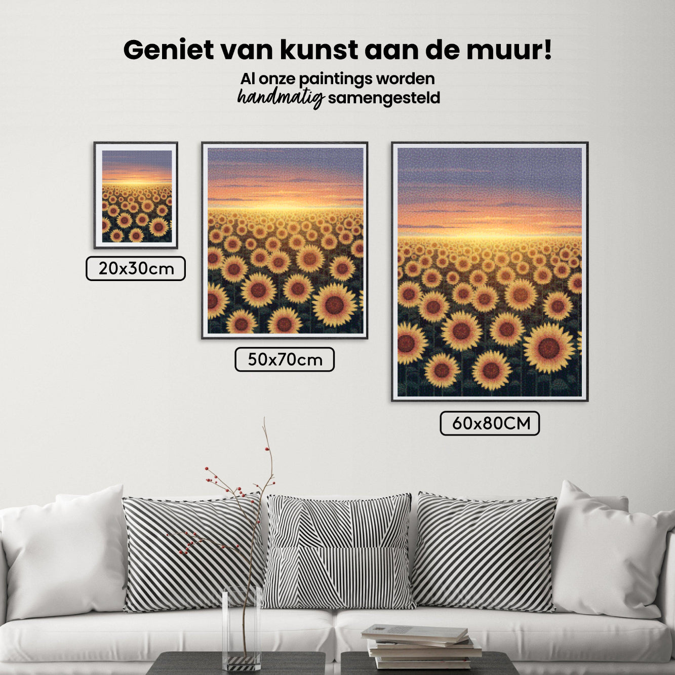 Diamantmalerei – Leuchtendes Sonnenblumenfeld in der Dämmerung