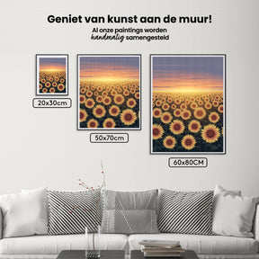 Diamantmalerei – Leuchtendes Sonnenblumenfeld in der Dämmerung