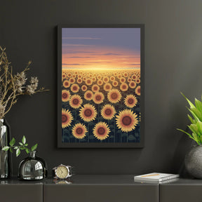 Diamantmalerei – Leuchtendes Sonnenblumenfeld in der Dämmerung
