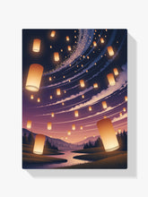 Diamantmalerei – Leuchtende Laternen, die am Nachthimmel schweben