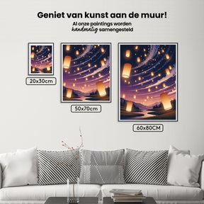 Diamantmalerei – Leuchtende Laternen, die am Nachthimmel schweben