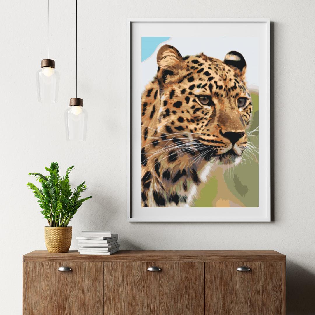 Diamantmalerei – Der Blick eines Leoparden auf die Jagd – SEOS®