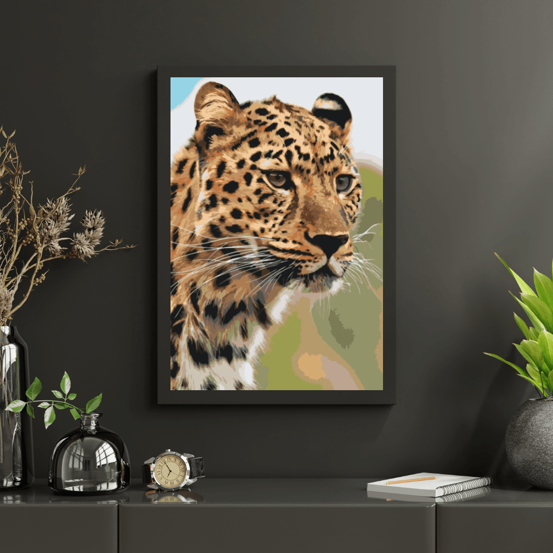 Diamantmalerei – Der Blick eines Leoparden auf die Jagd – SEOS®