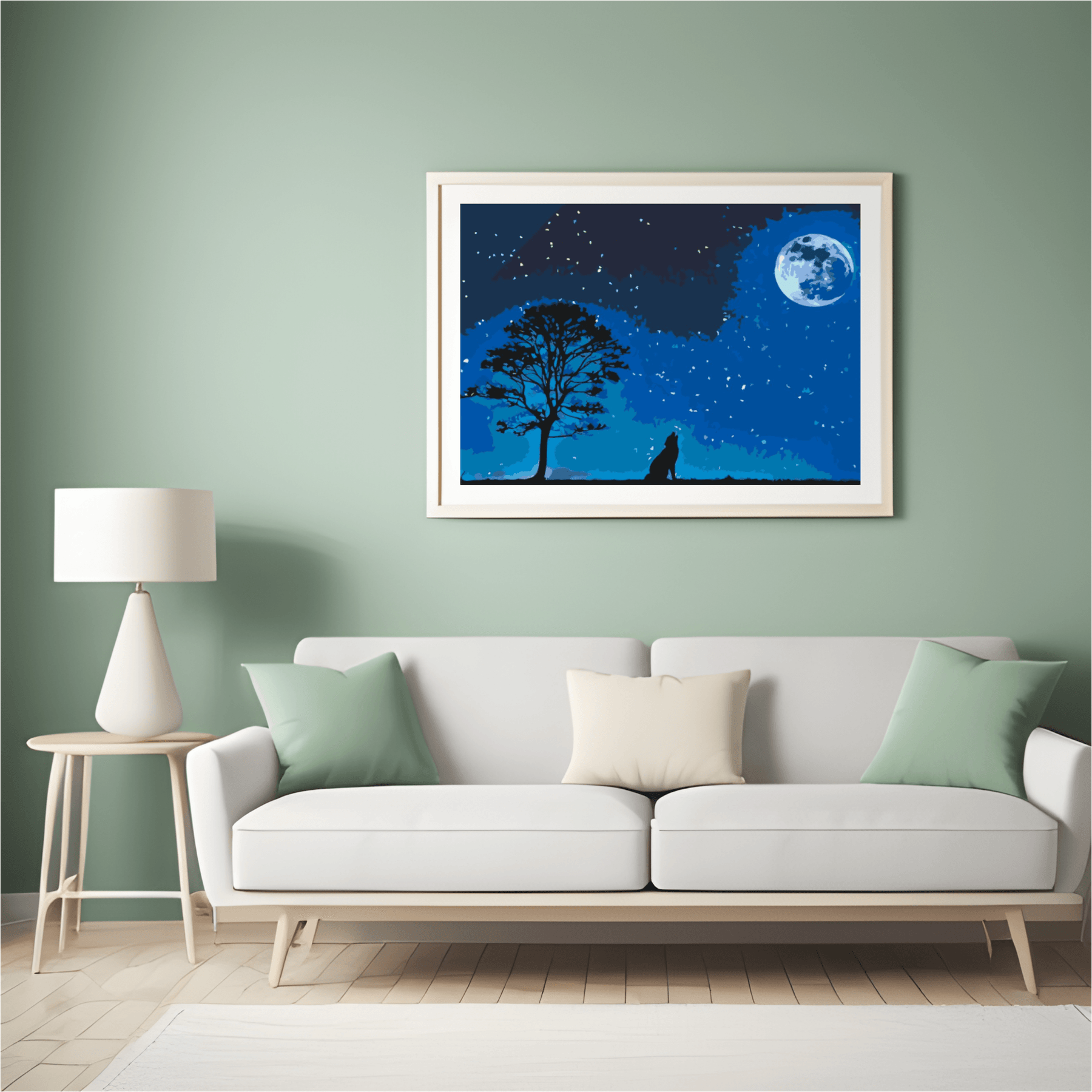 Diamantmalerei – Heulender Hund bei Vollmond – SEOS®