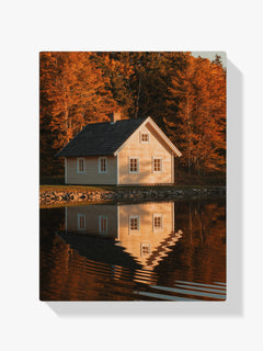 Diamantmalerei – Haus an einem See mit Spiegelungen im Wasser
