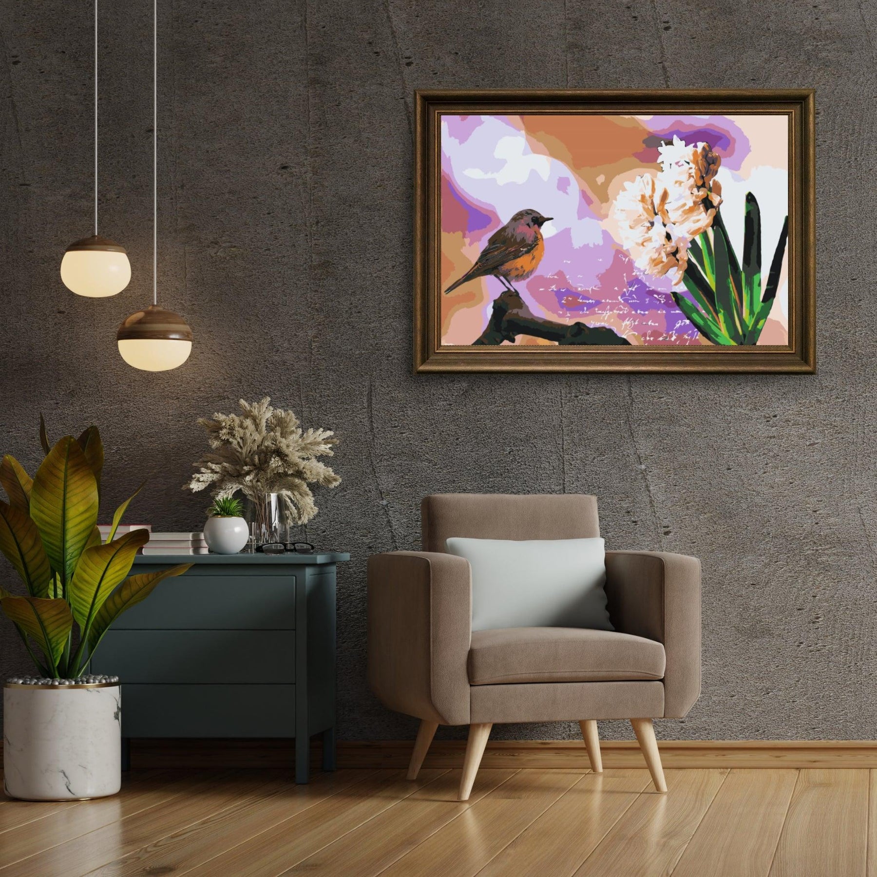 Diamantmalerei – Hyazinthe und Vogel – SEOS®