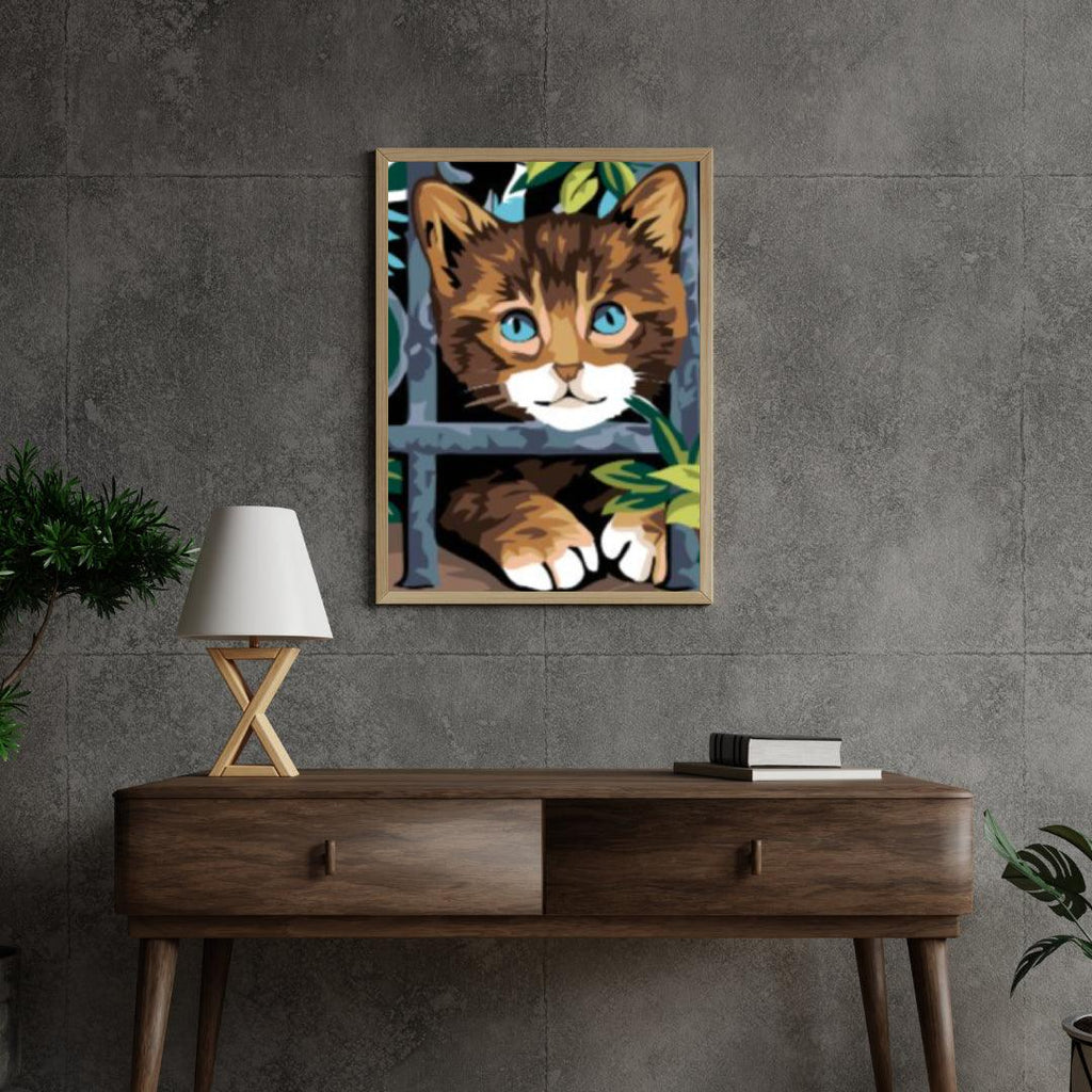 Diamantmalerei – Katze hinter dem Zaun – SEOS®