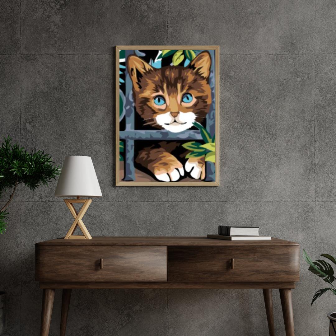 Diamantmalerei – Katze hinter dem Zaun – SEOS®