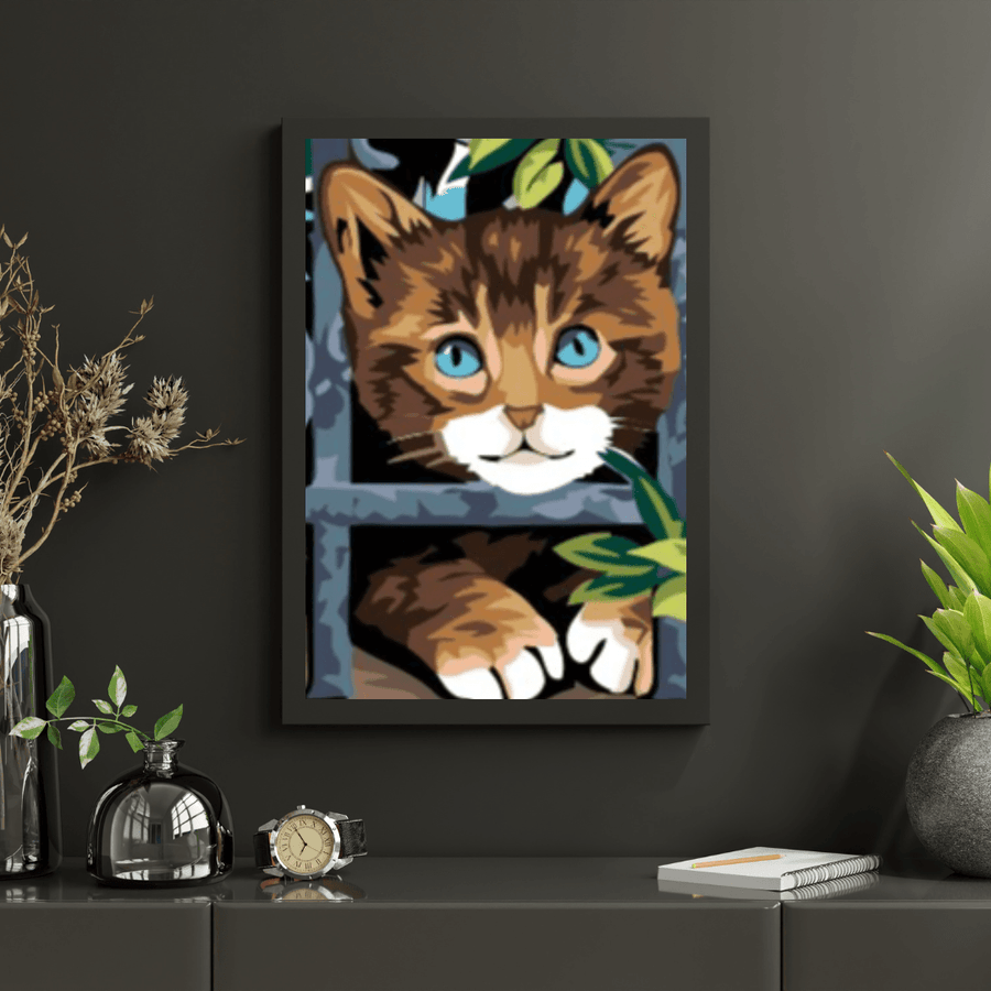 Diamantmalerei – Katze hinter dem Zaun – SEOS®
