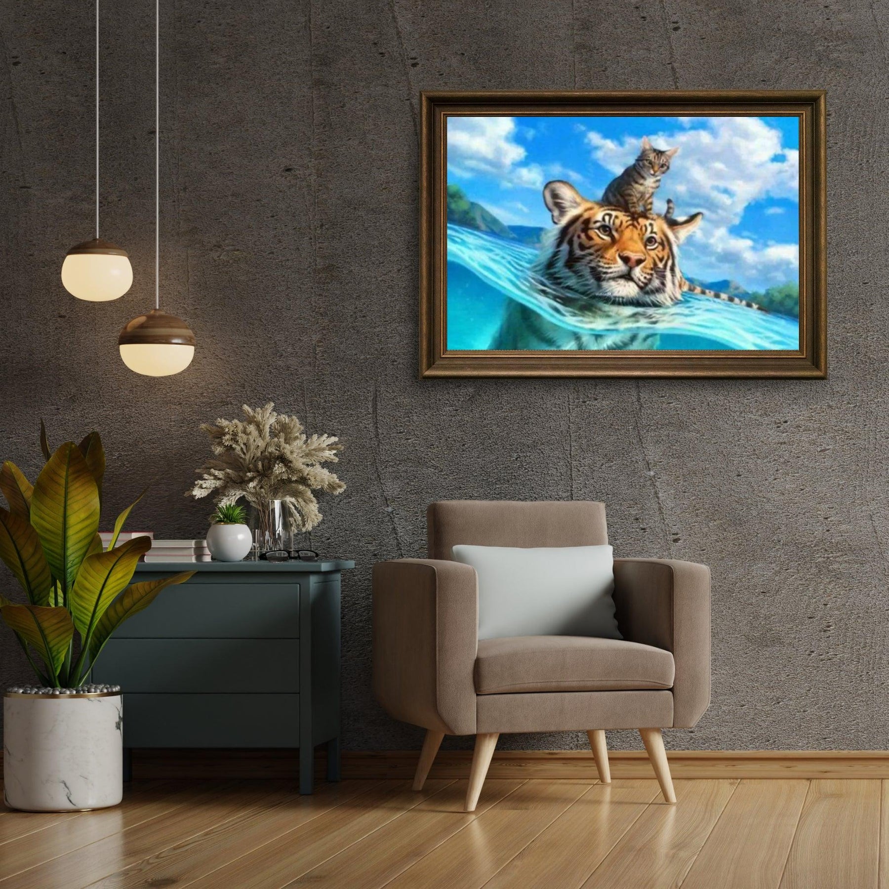 Diamantmalerei – Katze und Tiger im Meer – SEOS®