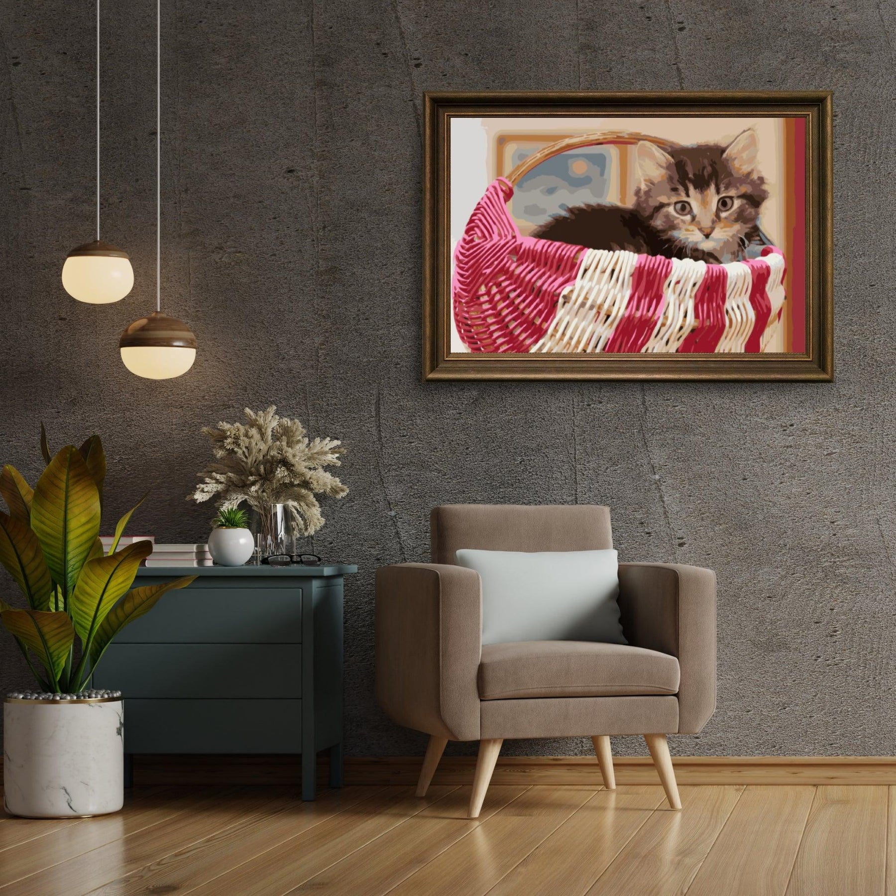 Diamantmalerei - Katze im Korb - SEOS®