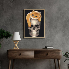 Diamantmalerei - Katze auf dem Totenkopf - SEOS®