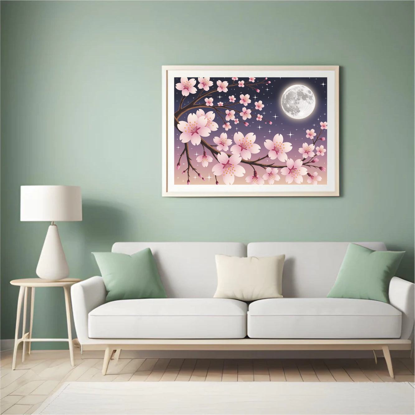 Diamantmalerei – Kirschblüten vor einem mondbeschienenen Himmel