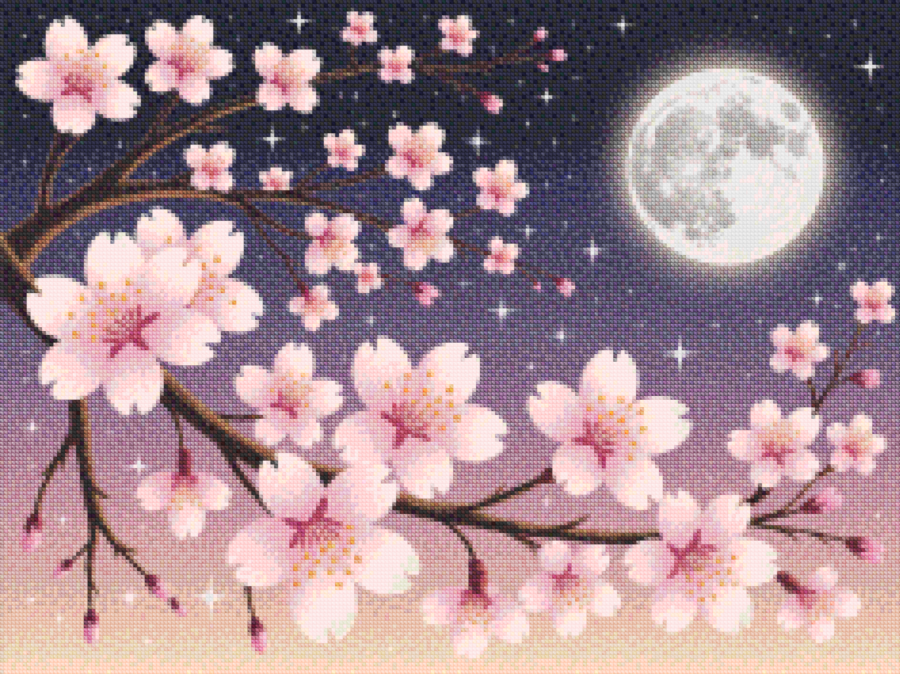 Diamantmalerei – Kirschblüten vor einem mondbeschienenen Himmel