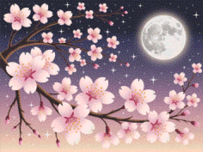 Diamantmalerei – Kirschblüten vor einem mondbeschienenen Himmel