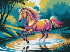 Diamantmalerei – Buntes Pferd galoppiert durchs Wasser