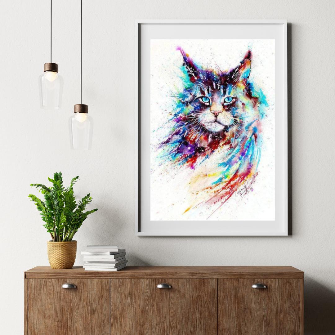 Diamantmalerei – Bunte Aquarellkatze – SEOS®