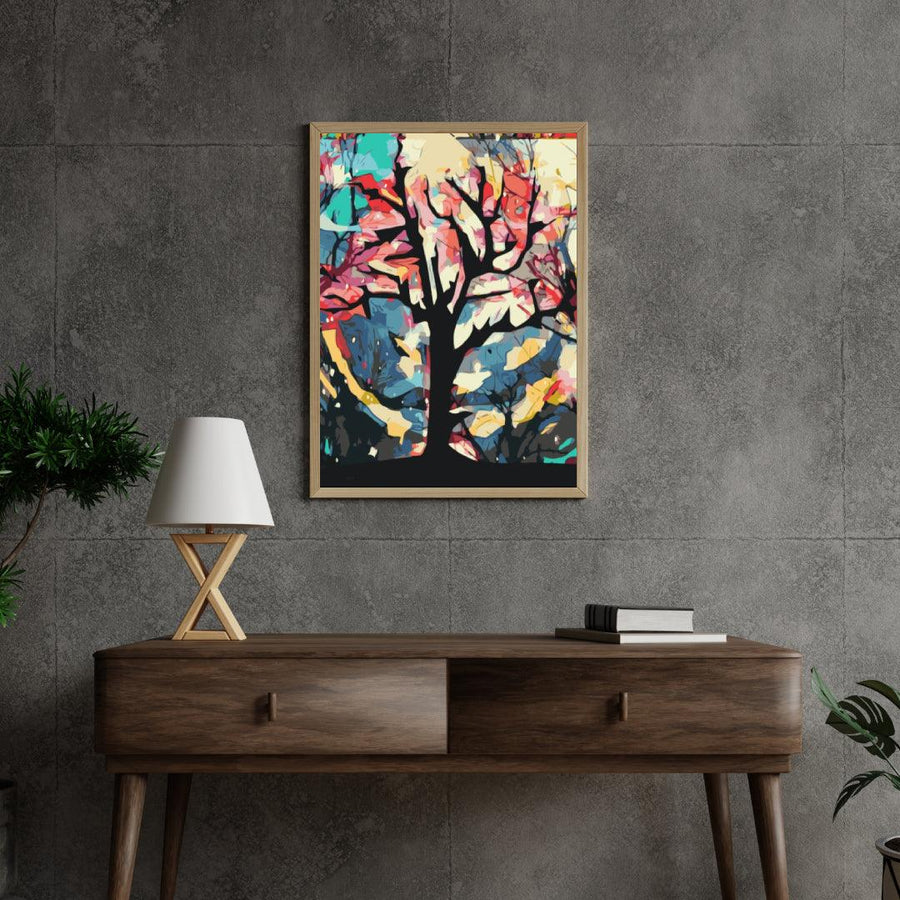 Diamantmalerei - Bunter Hintergrund hinter dem Baum - SEOS Shop ®