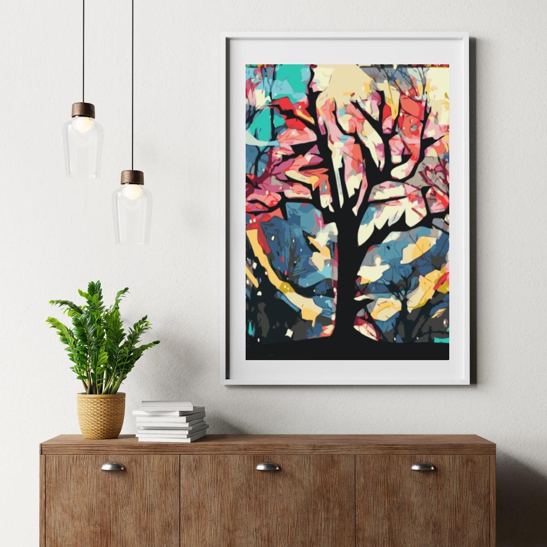 Diamantmalerei - Bunter Hintergrund hinter dem Baum - SEOS Shop ®