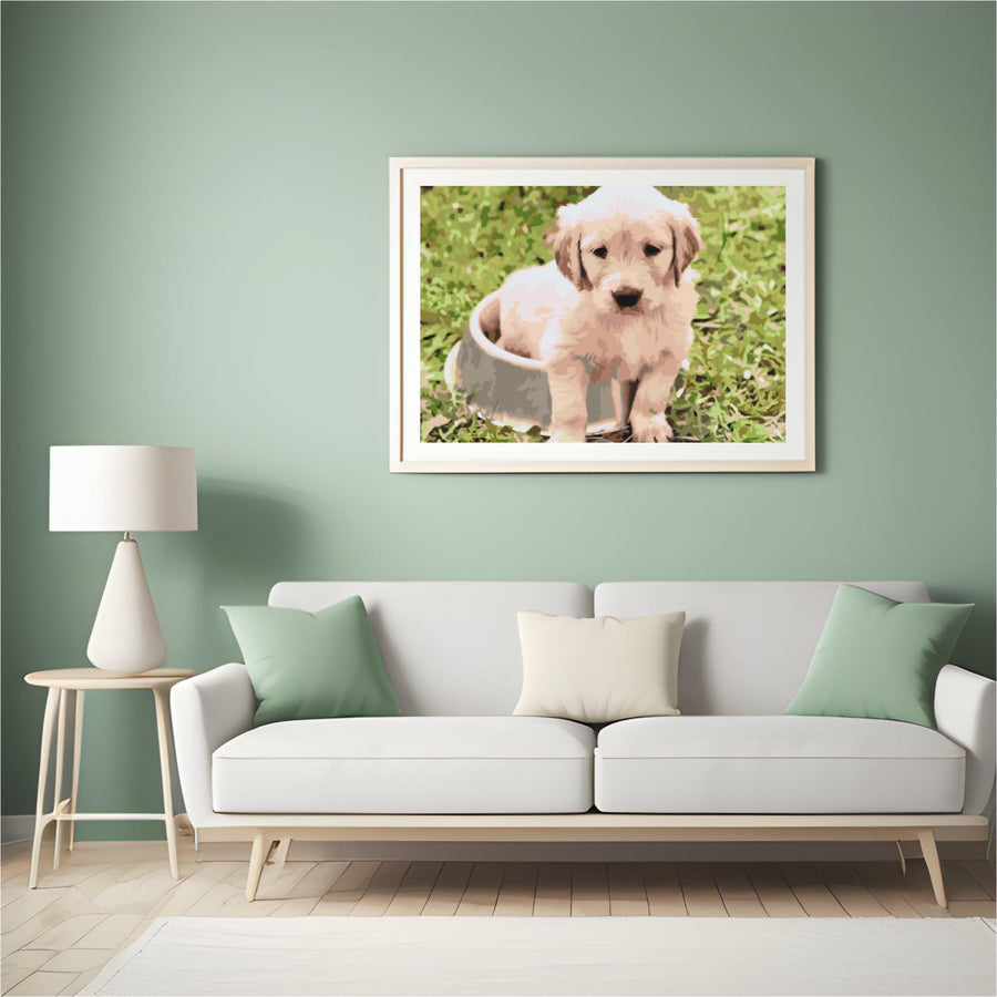 Diamantmalerei – Labrador in einer Schüssel – SEOS®