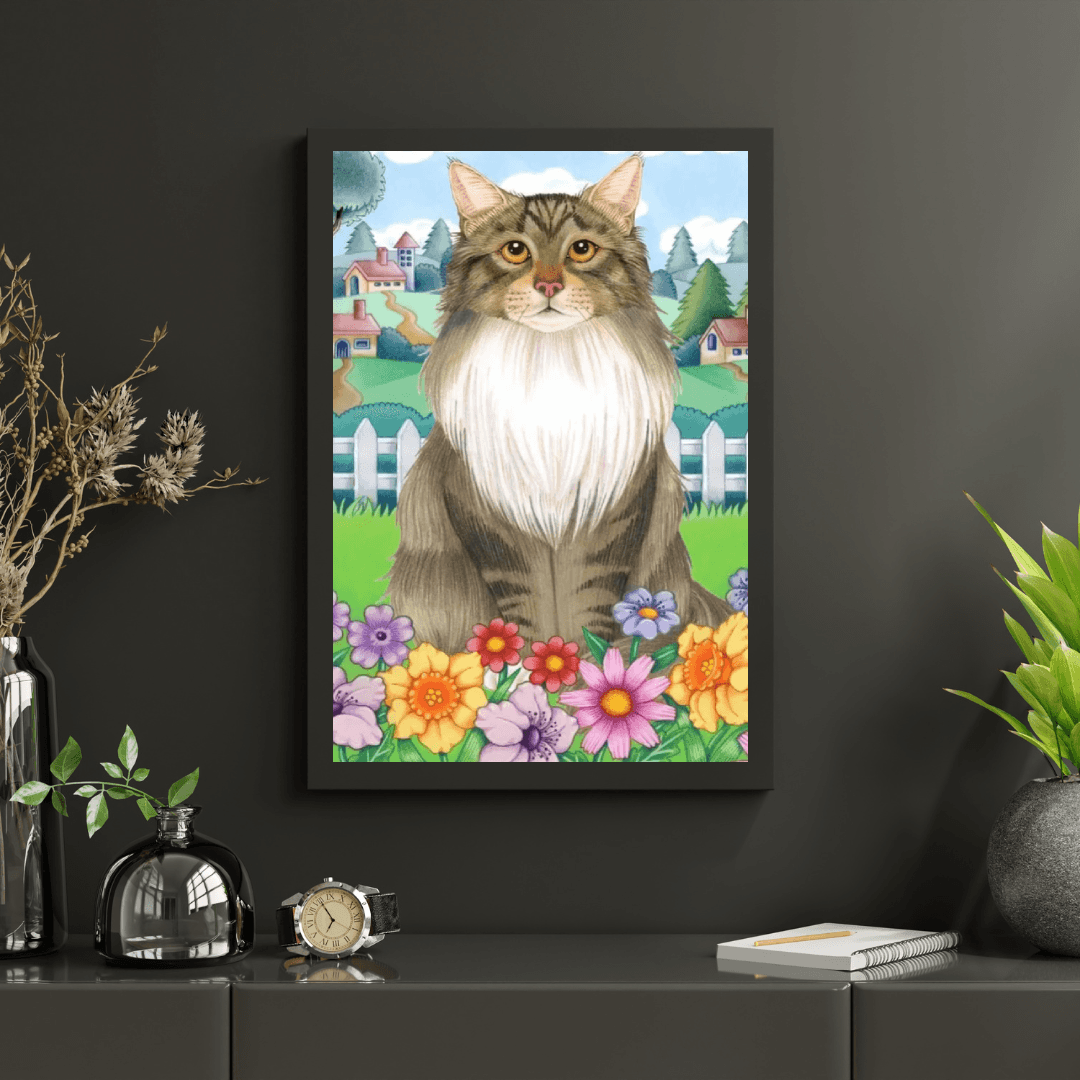 Diamantmalerei - Frühlings-Maine-Coon