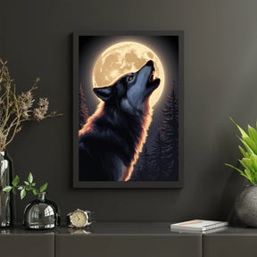 Diamantmalerei – Majestätischer Wolf heult den Mond an