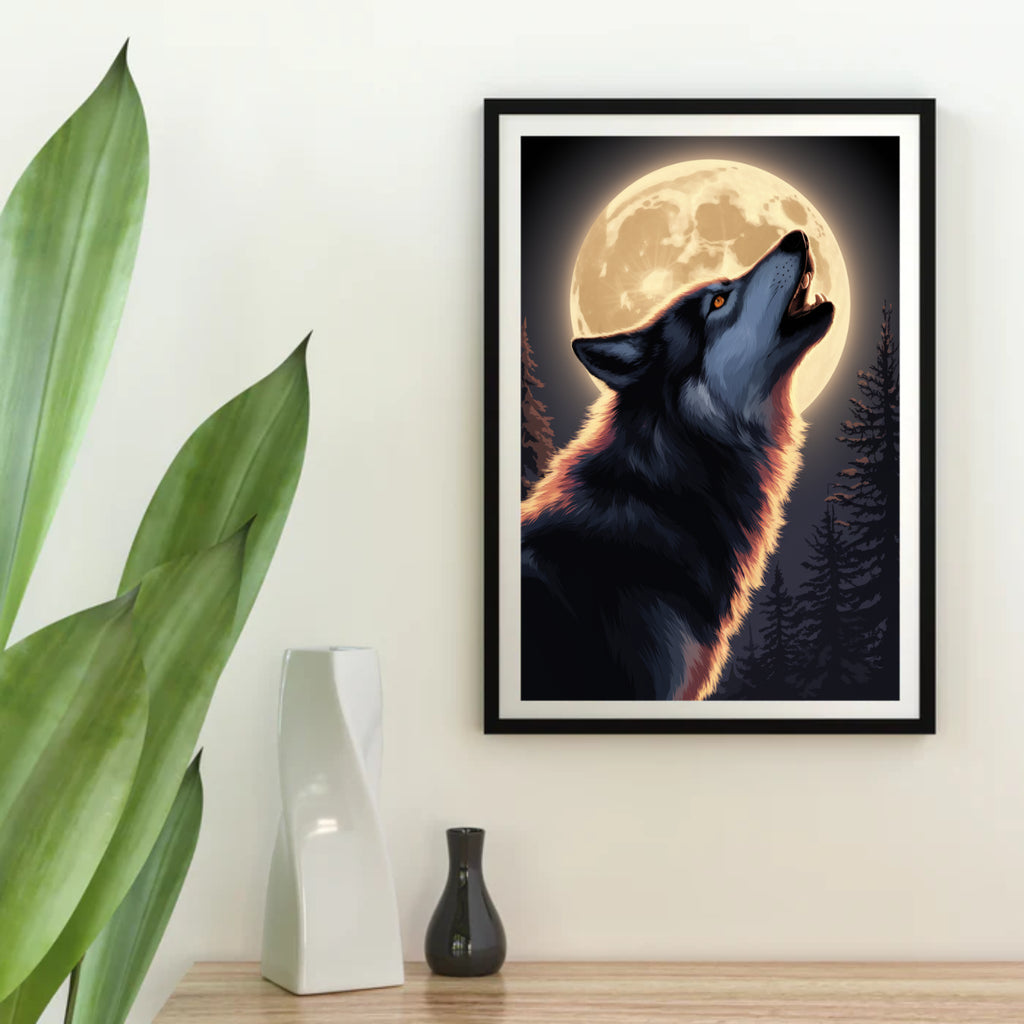 Diamantmalerei – Majestätischer Wolf heult den Mond an
