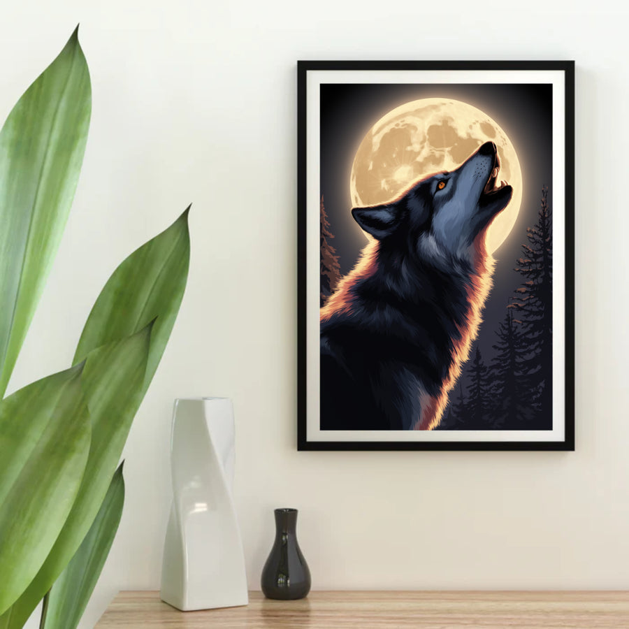 Diamantmalerei – Majestätischer Wolf heult den Mond an