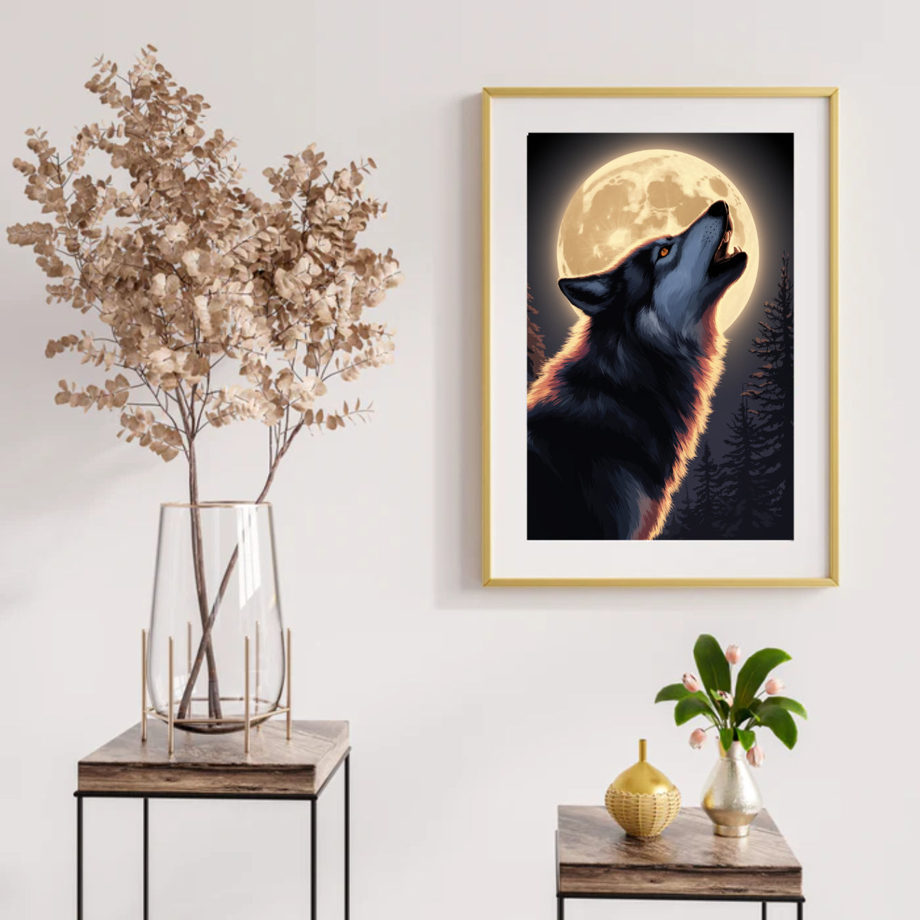 Diamantmalerei – Majestätischer Wolf heult den Mond an