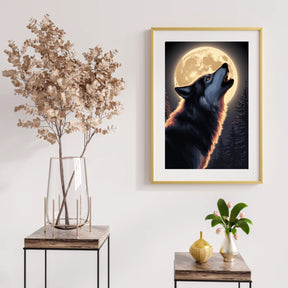Diamantmalerei – Majestätischer Wolf heult den Mond an