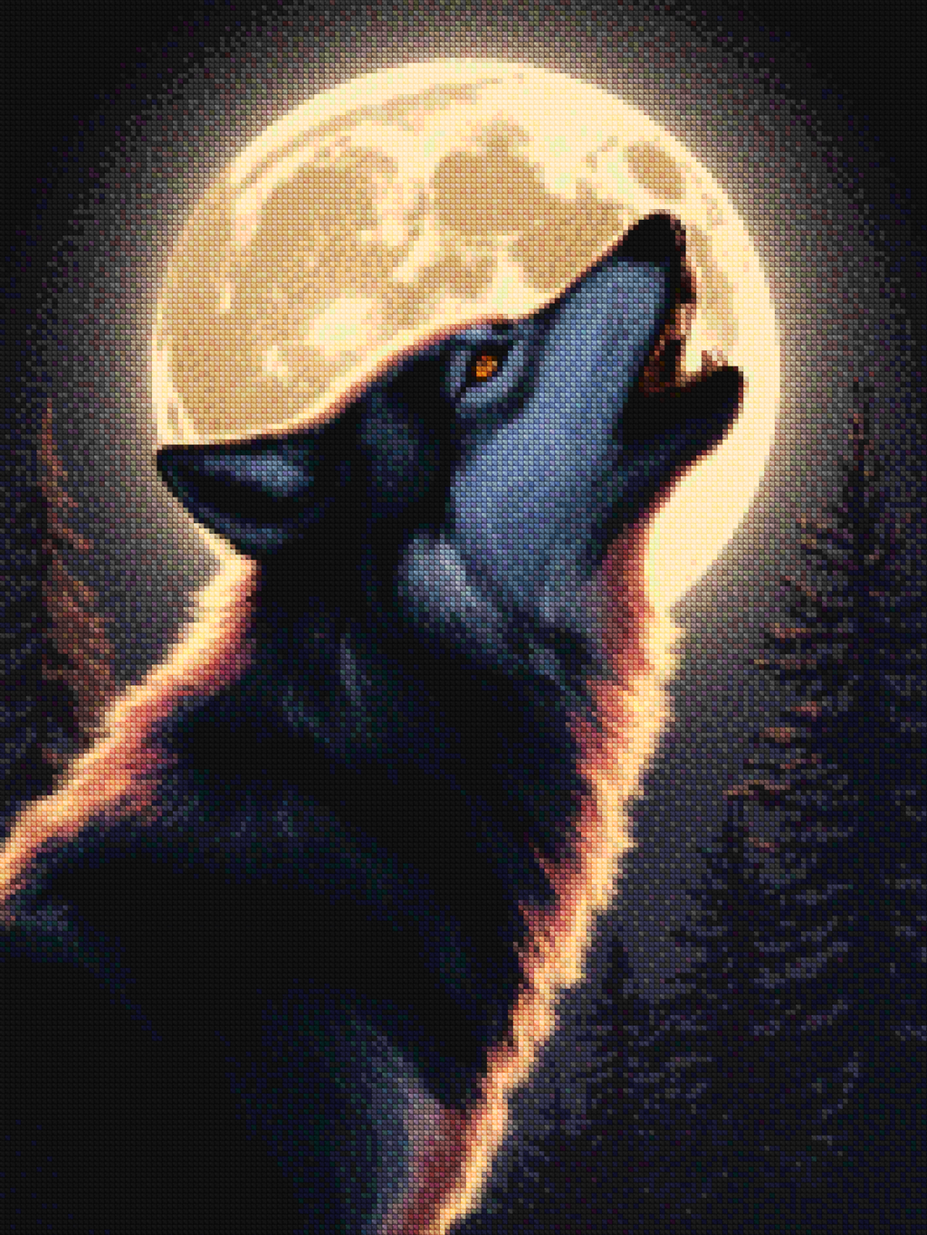 Diamantmalerei – Majestätischer Wolf heult den Mond an