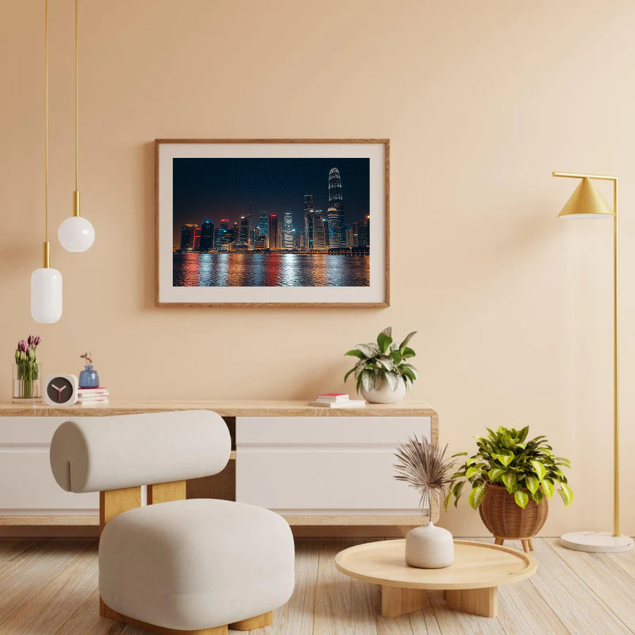 Diamantmalerei – Nachtstadtlandschaft mit Spiegelungen auf dem Wasser