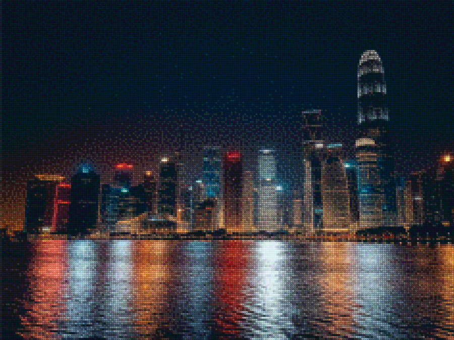 Diamantmalerei – Nachtstadtlandschaft mit Spiegelungen auf dem Wasser