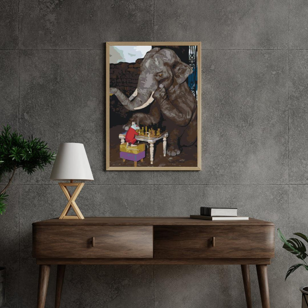 Diamantmalerei – Elefant und Maus spielen Schach – SEOS®