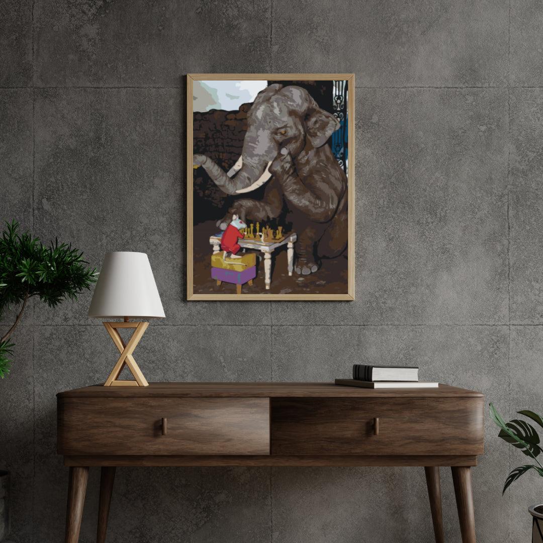 Diamantmalerei – Elefant und Maus spielen Schach – SEOS®