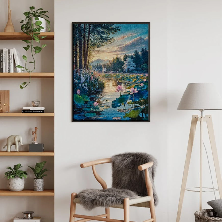 Diamantmalerei – Erwachen des Lotusteichs