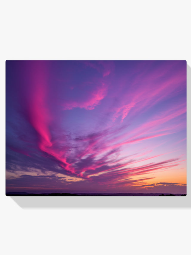 Diamantmalerei – Lila und rosa Wolken bei Sonnenuntergang