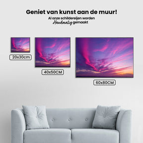 Diamantmalerei – Lila und rosa Wolken bei Sonnenuntergang