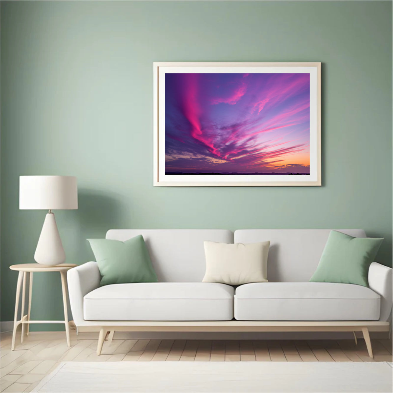 Diamantmalerei – Lila und rosa Wolken bei Sonnenuntergang