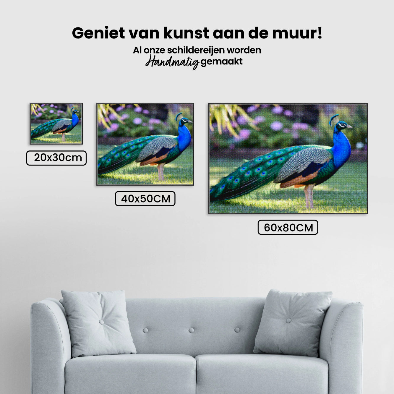 Diamantmalerei – Pfau mit fächerartigen Federn in Juwelentönen