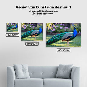 Diamantmalerei – Pfau mit fächerartigen Federn in Juwelentönen