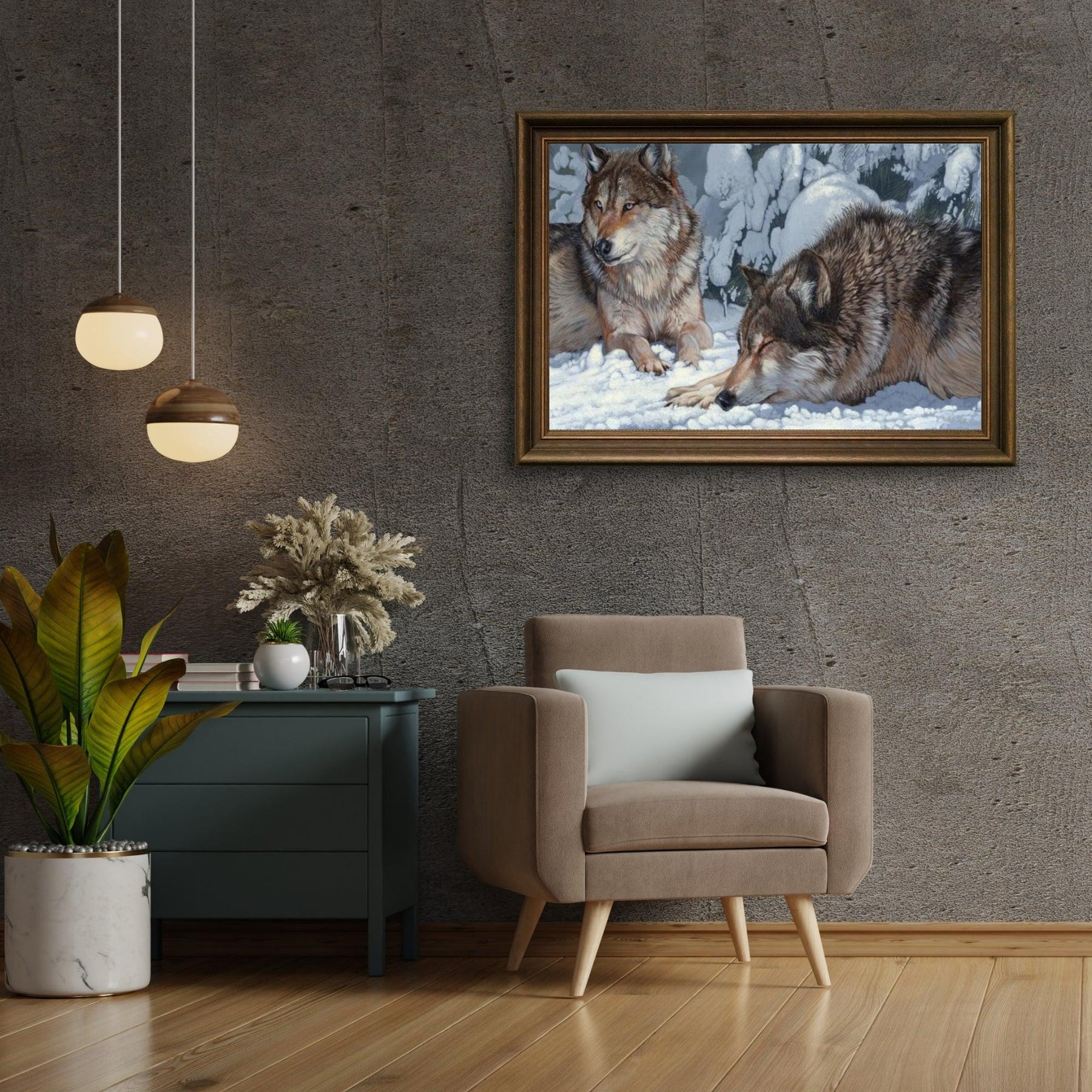 Diamantmalerei – Friedliche Grautöne: Fesselnder Wolf