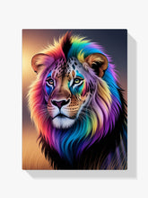 Diamantmalerei – Regenbogen-Löwengesicht mit hellen, wirbelnden Farben