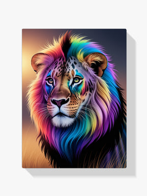 Diamantmalerei – Regenbogen-Löwengesicht mit hellen, wirbelnden Farben