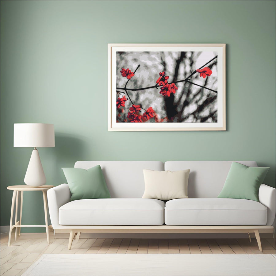 Diamantmalerei - Rote Blumen auf dem Baum - SEOS Shop ®