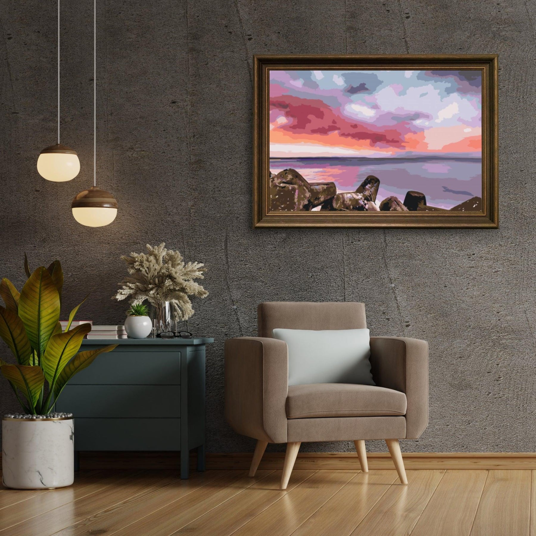 Diamantmalerei - Roter Sonnenuntergang über dem Meer - SEOS Shop ®